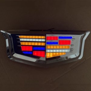 Cadillac XT5 light up emblem — multicolor LED, front grille view