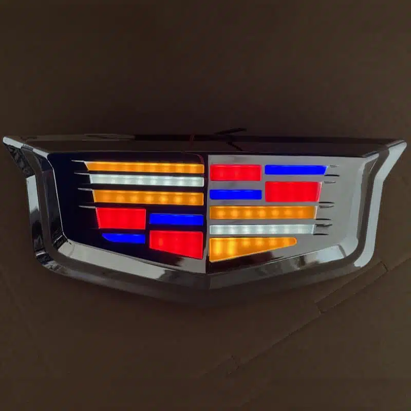 Cadillac XT5 light up emblem — multicolor LED, front grille view