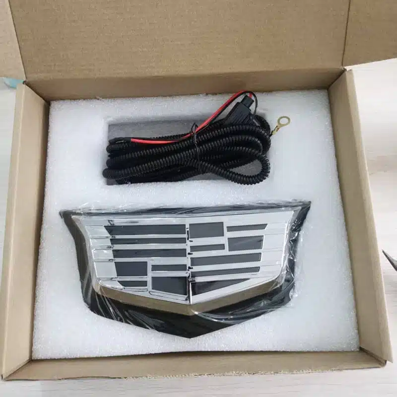 Cadillac CT5 LED rear emblem — white illumination, silver finish