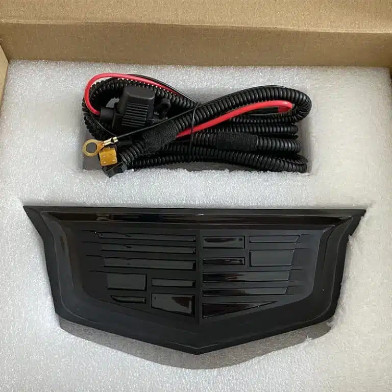 Cadillac XT5 light up emblem — black finish, Front View